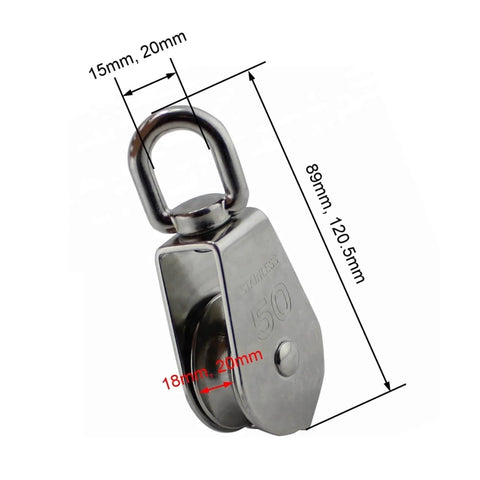 Front view of 5-Pack Stainless Steel 304 Single Sheave Swivel Eye Rope Pulley 15mm 20mm 25mm 32mm 50mm Rigging Hardware Lifting Swivel Pulley(15mm)