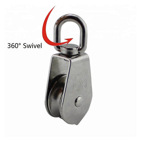 5-Pack Stainless Steel 304 Single Sheave Swivel Eye Rope Pulley 50mm with 360° swivel feature, rigging hardware