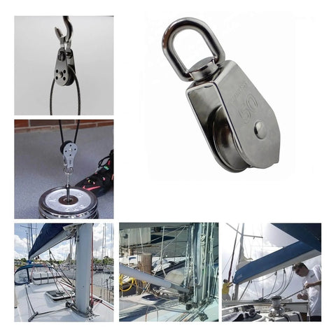 5-Pack Stainless Steel 304 Single Sheave Swivel Eye Rope Pulley 15mm 20mm 25mm 32mm 50mm Rigging Hardware Lifting Swivel Pulley(15mm)