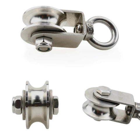 U Type Swivel Pulley 304 Stainless Steel Duplex Bearing Super-Silent Detachable 360 Degree Rotation Heavy Duty Traction Wheel