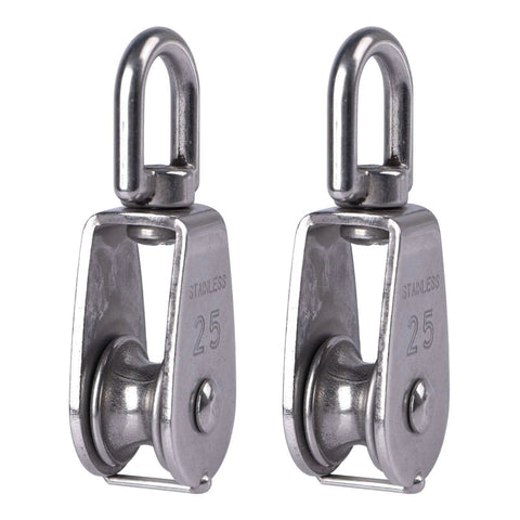 2pcs Stainless Steel M25 Lifting Crane Single Wheel Swivel Snatch Pulley Block 1/4" Rope x 1" Sheave Pulley Roller, 330 lbs Load