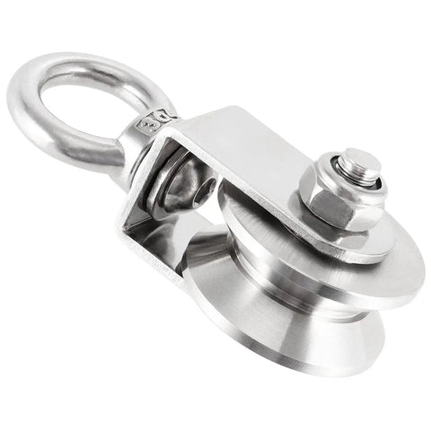 Close-up of 2 Pack V Type Swivel Pulley With 304 Stainless Steel Double Ball Bearing Quiet Detachable 360 Degree Rotation Heavy Duty Wheel
