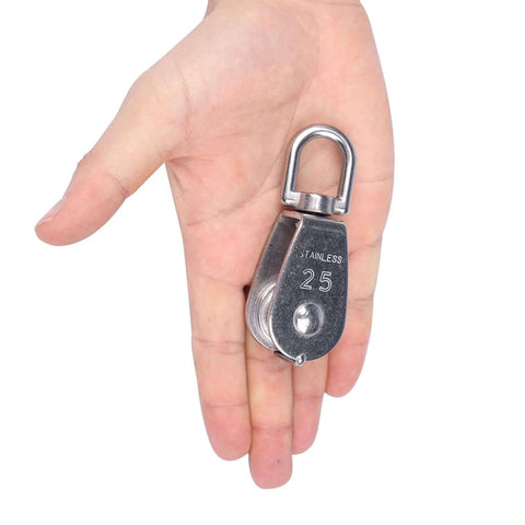 2pcs Stainless Steel M25 Lifting Crane Single Wheel Swivel Snatch Pulley Block 1/4" Rope x 1" Sheave Pulley Roller, 330 lbs Load