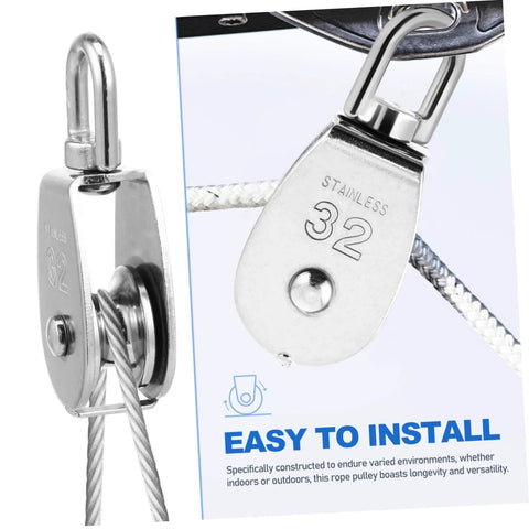 3pcs Stainless Steel Pulley Heavy Duty Single Block Swivel Cable Pulley for Lifting and Rigging Applications, close-up view
