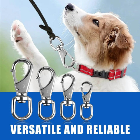 304 Stainless Steel Swivel Snap Hooks 3.5 Inch 2 Pack with dog leash shown, ideal for marine and outdoor use.