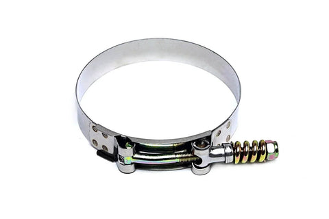 Spring Loaded Stainless Steel T Bolt Clamp SAE 108 For 4 Inch ID Hose Polished 1 Piece Fits 4.25 To 4.57 Inch