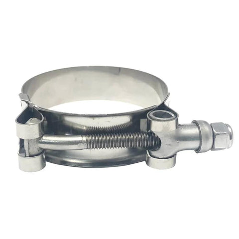 Side view of 4 Pack 1.25 Inch 304 Stainless Steel T Bolt Hose Clamps Set 41 To 46mm Clamp Range For 1.25 Inch Hose ID Leak Proof