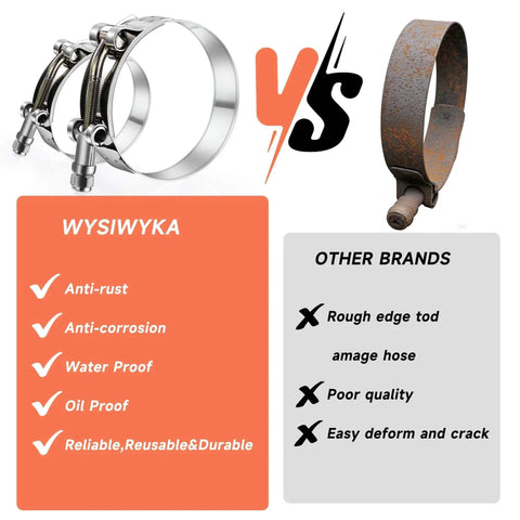 Comparison of 24 Pack T Bolt Hose Clamps Stainless Steel 304 vs rusty clamp, highlighting durability and corrosion resistance.