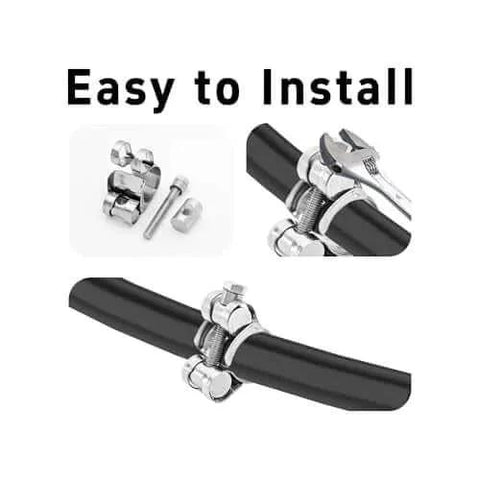 4Pcs T Bolt Hose Clamps 304 Stainless Steel Adjustable Heavy Duty Pipe Strap Clamps shown installed on a pipe