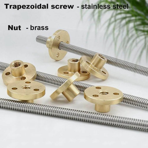 ✝️ T5 lead screw 3d printer, thread 5mm lead 1/2/4mm 150/200/300/500/550/600/800/1000mm stainless steel trapezoidal rod with brass nut, 1pcs, 045896