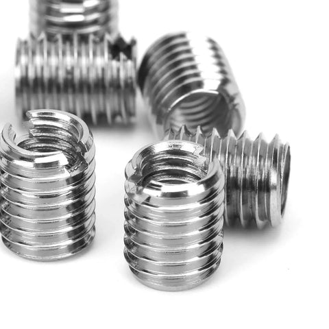 10 Pack Stainless Steel Self Tapping Thread Inserts with Female M6x1.0mm and Male M8x1.25mm Threads, 10mm Long visible