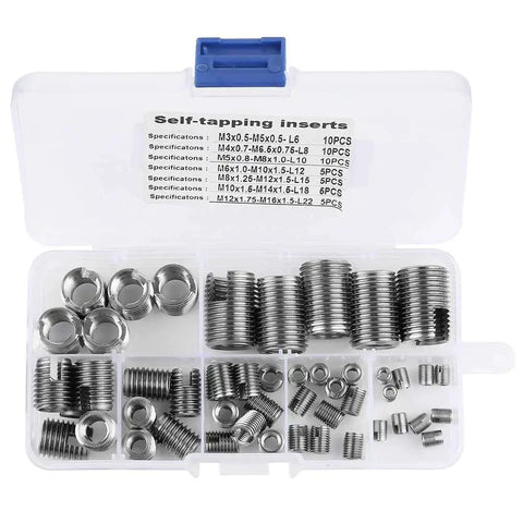 Stainless Steel Inner Thread Self Tapping Thread Inserts Set With Storage Case 50Pcs M3 M4 M5 M6 M8 M10 in clear case