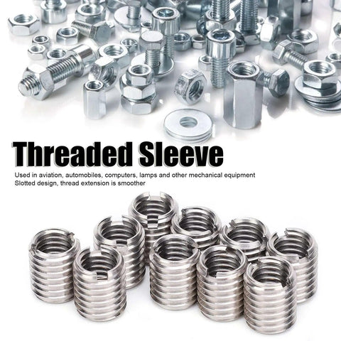 Stainless Steel Thread Repair Sleeve 10 Pack Insertion Nut For Fixing Stripped Threads In Automotive And Mechanical Equipment Converts M8x1.25 Female To M10x1.5 Male Then Restores To M8x1.25