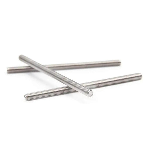 Durable 304 stainless steel fully threaded rod, 3/8-16 thread, 12 inches long, two-pack displayed crosswise on white background.