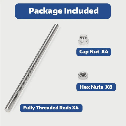 Four Pcs M6 255mm Fully Threaded Stainless Steel Rods With Nuts Right Hand Threads 304 Grade Rust Resistant 10 Inch Long High Strength Rods