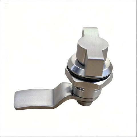 Sturdy stainless steel thumb operated offset cam lock delivers durable, keyless security for RV compartments, cabinets, doors and mailboxes