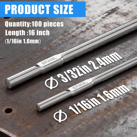 Stainless Steel TIG Welding Rods 50 Pack ER308L 1 By 16 Inch Filler Rod Low Splatter Enhanced Corrosion Resistance product size comparison