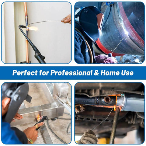 Four images of professionals using ER308L Stainless Steel TIG Welding Rods 1 Sixteenth Inch by 16 Inch for various welding tasks.