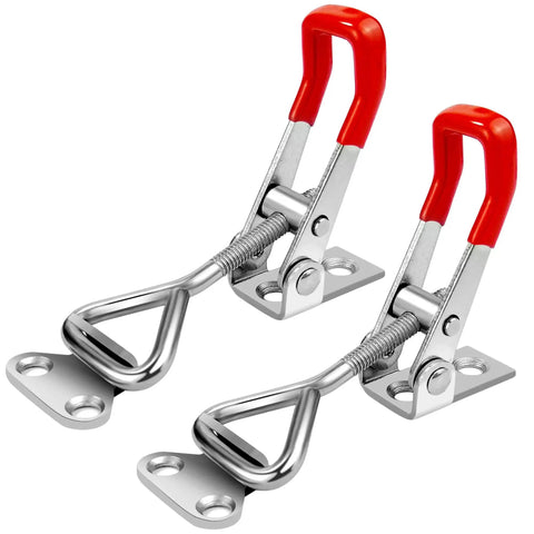 Durable 304 stainless steel toggle latch clamps offer secure, quick-release operation with a 330 lb holding capacity, front view.