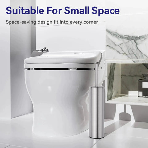 Stainless Steel Freestanding Toilet Brush And Holder With Long Handle For No Fuss Bathroom Storage And Deep Cleaning Nickel Brushed SS304