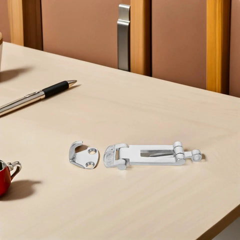 Front view of POPETPOP stainless steel toolbox lock latch with anti-rattle toggle; chrome finish.