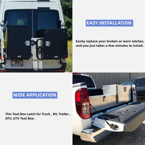 Stainless Steel Toolbox Lock With Gasket T Handle And Keys Durable 304 Stainless Steel Highly Polished RV Car Trailer Door Latch For Tool Box And Storage Compartments installed on vehicle storage compartments.