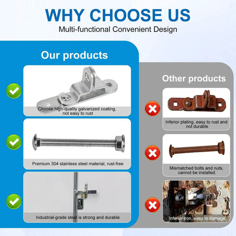 Comparison of our heavy duty cargo trailer door hasps with buckles for secure latches against inferior alternatives