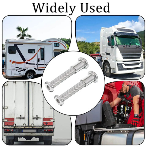 Secure trailers with a 12 piece 304 stainless steel hex socket hasp set shown with trucks and RVs