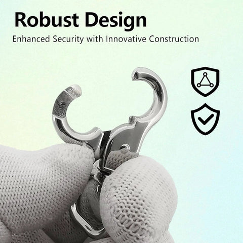 Person holding Three Pack Trigger Snap Hooks Metal Clasp Hook Marine Grade Stainless Steel 316 for dog leash and camera straps.