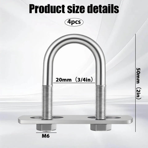 Four Sets Stainless Steel U Bolts With Frame Plates And Nuts 50mm Inner Width Clamp Kit For Automobiles Trailers Ski Boats