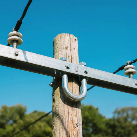 Four Sets Stainless Steel U Bolts With Frame Plates And Nuts 50mm Inner Width Clamp Kit attached to wooden post for mounting