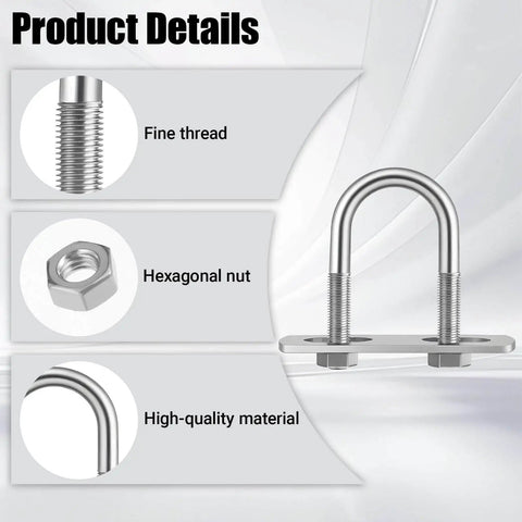 Four Sets Stainless Steel U Bolts With Frame Plates And Nuts 50mm Inner Width Clamp Kit Product Details Showing Fine Thread and Hexagonal Nut