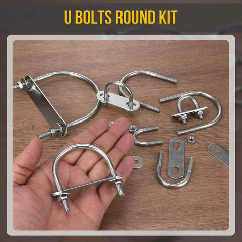 Premium 304 stainless steel U bolt kit with nuts, washers and frame plate, 4Set for 22mm pipes and M6 threads
