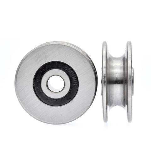 Front and side view of Stainless Steel Deep U Groove Ball Bearings Pulley Metal Pulley Wheel Bearings Wheel Wire Rope Pulley for Lifting Guide, 8mm/0.3" Inner Dia