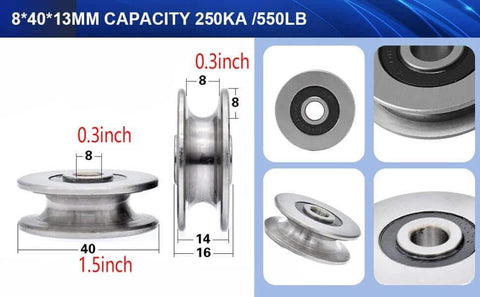 Stainless Steel Deep U Groove Ball Bearings Pulley Metal Pulley Wheel Bearings Wheel Wire Rope Pulley for Lifting Guide, 8mm/0.3" Inner Dia