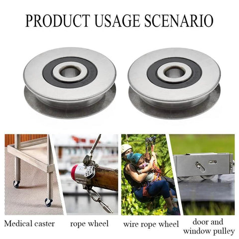 Stainless Steel Deep U-Groove Ball Bearing Pulley, Metal Pulley, Wheel Bearings, Wire Rope Pulley 8mm/0.3" Inner Dia,Outside 40mm Diameter showcased with usage examples.