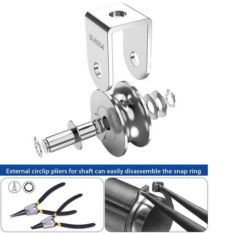 Disassembled 2 Pack 2 Inch Pulley Block U Grooved Wheel Pulley, 304 Stainless Steel Pulley Roller with tools, 880lb capacity