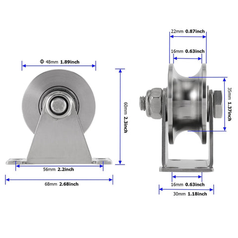2 Pcs 2 Inch U Groove Wheel, Stainless Steel Groove Wheel Pulley, Heavy Duty U Groove Caster for Wire Rope Rail, DIY
