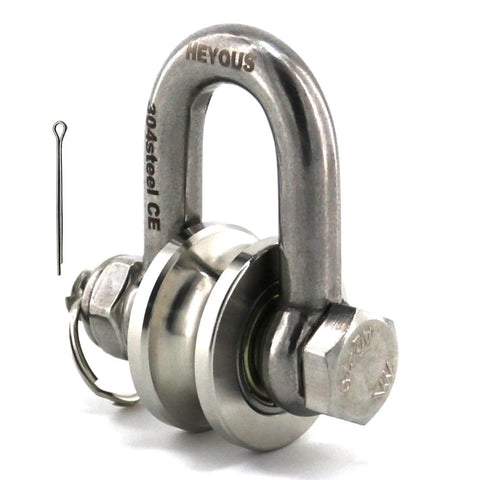 Long Unbuckled U Shaped Swivelling Pulley Stainless Steel Duplex Bearing Silver Pulley Roller Track Fixed Pulley Suitable for Small Cranes
