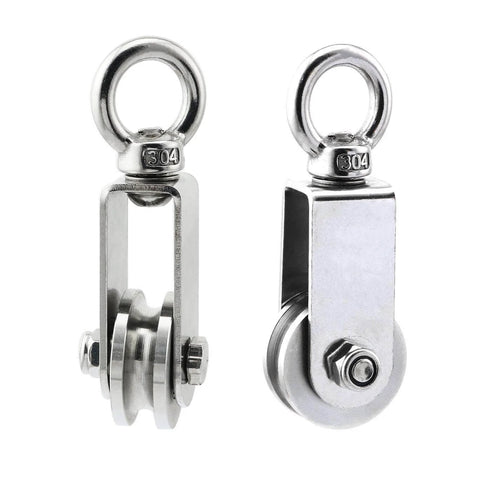 ✝️ U Type Swivel Pulley 304 Stainless Steel Duplex Bearing Detachable 360 Degree Rotation Heavy Duty Traction Wheel front and side view
