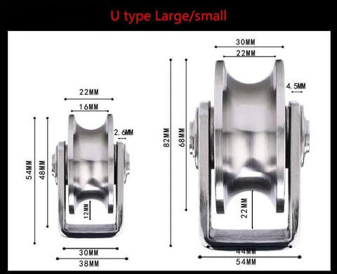 Two sizes of Pulley,Pulley Wheel, 201 Stainless Steel Bearing Pulley Wire Rope Pulley U-Type V-h-Shaped Groove Wheel Lifting(V Type Small)