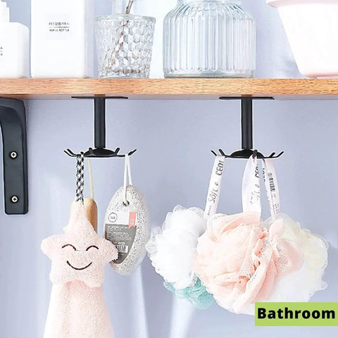 Utensil Hooks, 2 Pack Under Cabinet Utensil Rack Hangers 360 Rotatable Kitchen Utensil Hooks Stainless Steel Top Mounted with 6 Rotatable Claws