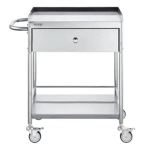 Stainless Steel Utility Cart With Wheels For Medical And Dental Labs Heavy Duty Rolling Cart With Two Shelves And One Drawer