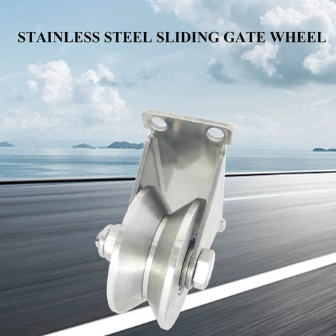 3in Stainless Steel Sliding Gate Wheels V Groove Track Roller Heavy Duty Pulley with Double Bearing Plate Caster in front view