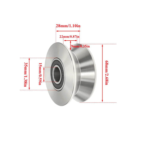 Sliding Gate Wheel Stainless Steel V Groove Wheel Heavy Duty Conveyor Rollers Industrial Caster Ball Bearing Pulley with dimensions.