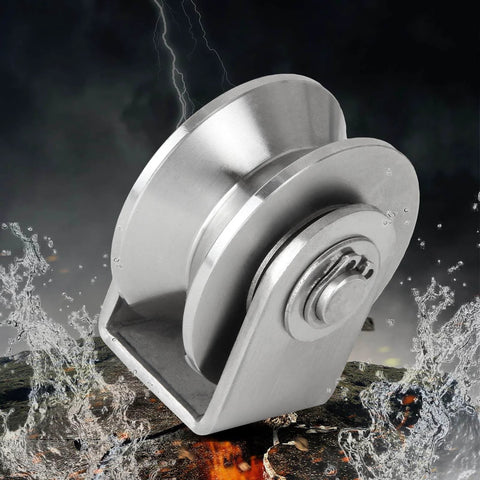 2PCS V Type Pulley Roller 304 Stainless Steel Pulley Block Duplex Bearing Super Silent Heavy Duty Grooved Wheel