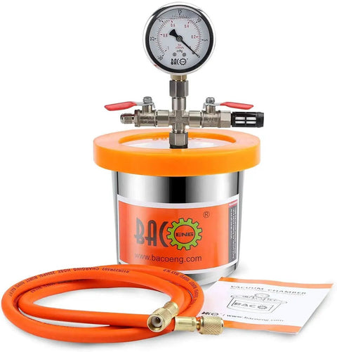 1.2 Quart Stainless Steel Vacuum Chamber Kit For Resin Degassing And Epoxy Casting With Acrylic Lid, 5.7 Inch ID By 3.9 Inch H, BACOENG