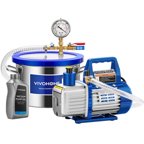 1.5 Gallon Stainless Steel Vacuum Chamber With Pump Degassing Kit Including 3.5 CFM 1/4 HP Single Stage Vacuum Pump And Oil for shop use