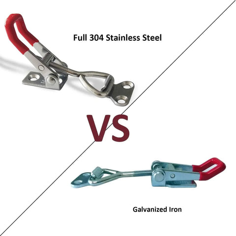 Comparison of 2 Pack Toggle Latch Clamp 4001 Adjustable 304 Stainless Steel vs galvanized iron latch clamp.