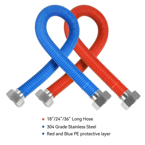48 Inch Flexible Stainless Steel Corrugated Water Heater Connector Three Quarter Inch FIP To Three Quarter Inch FIP Hot And Cold Color Coded